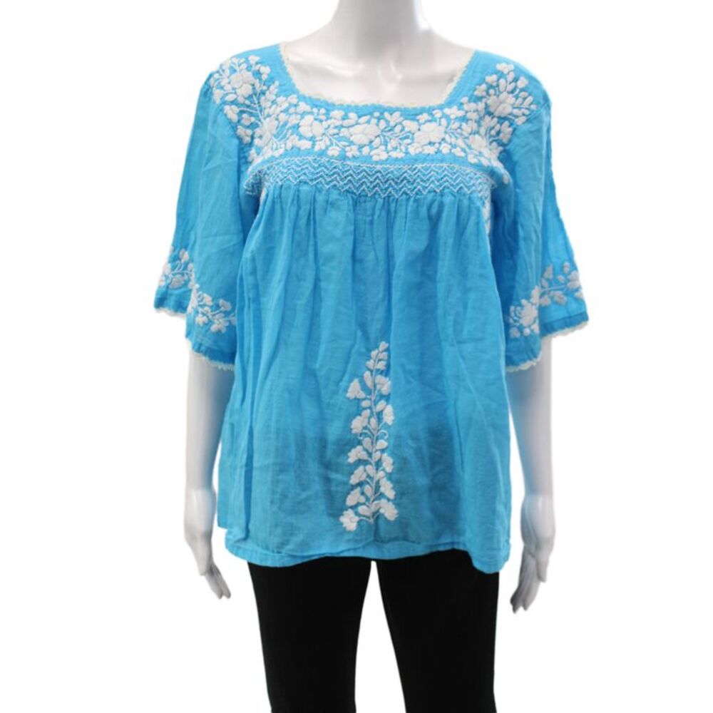 CJ Laing Women Tunic Blue Floral Square Neck 3/4 Sleeve Boho Size One Size